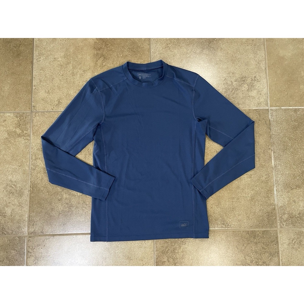 REI Shirt Mens Sz S Navy Blue Long Sleeve Crewneck Polyester Base Layer